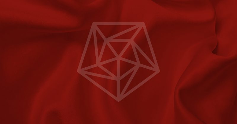 Red cloth with semi-transparent shape of CHC Global's pentagram logo in the centre.