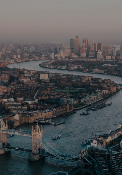 Risk insurance header image - landscape image of London cityscape from aerial view.